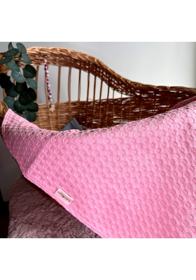 Yenidoğan Bebek Battaniyesi, Organik %100 Pamuk Bebek Pikesi, Çok Amaçlı Örtü, Pembe-sarı, 75x75 Cm