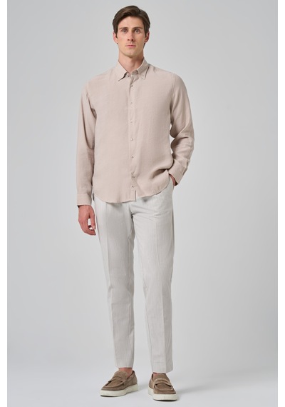 Morven Erkek Bej Trend Düz Desen Dynamic Fit Düğmeli Yaka Gömlek 25ms004030653 Bej Bej