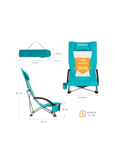 Kingcamp Lilac High Comfort Plaj Ve Dinlenme Sandalyesi Cyan Mavi