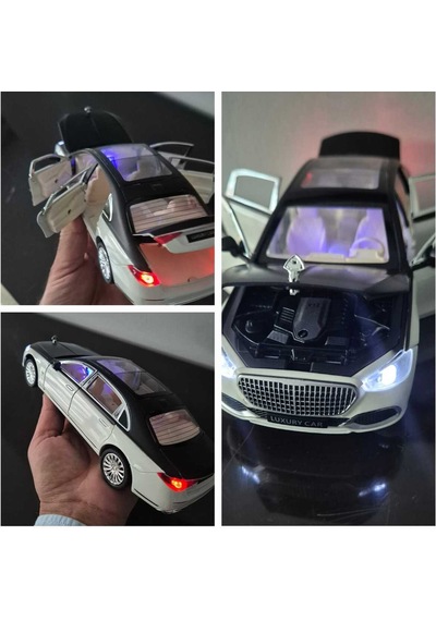 Metal Model Araç Mercedes S Class Oyuncak Araba Çek Bırak Sesli 23 Cm Beyaz Siyah