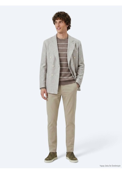 Kip Açık Kahve Desenli Modern Fit Yün Karışımlı Ceket Açık Kahverengi