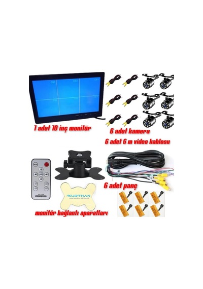 Twogo 6 Kanallı 10 İnç Monitör 6 Adet Beyaz Ledli Kelebek Kamera