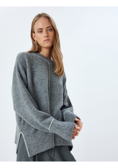 Koton Oversize Triko Kazak Yumuşak Dokulu Uzun Kollu Bisiklet Yaka Gri 5wak90269ht Gri