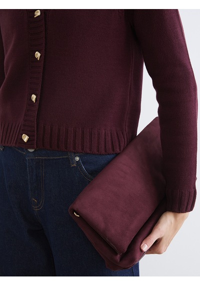 Lcw Comfort Bordo V Yaka Kendinden Desenli Kadın Triko Hırka