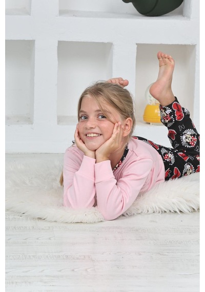 Miniğimin Cicileri Mnn Ms Kalpli Kız Çocuk Pijama Takımı - Krem Krem