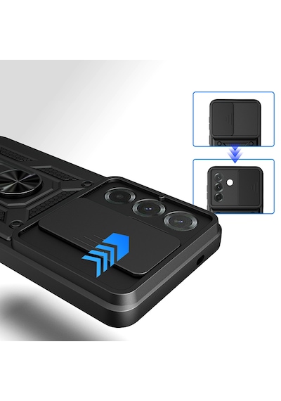 Samsung Galaxy Uyumlu A37 Kılıf Kamera Korumalı Zırh Tank Sürgülü Vega Kapak Siyah
