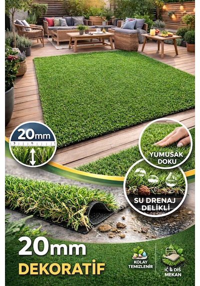 20mm Suni Çim Halı Balkon & Bahçe İçin Doğal Görünüm, Konforlu Doku 100 x 100