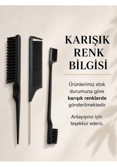 3'lü Saç Şekillendirme Fırça Seti, Slick Back Saç Fırçası, Kenar Fırçası Ve Kuyruklu Tarak, Çok Renkli
