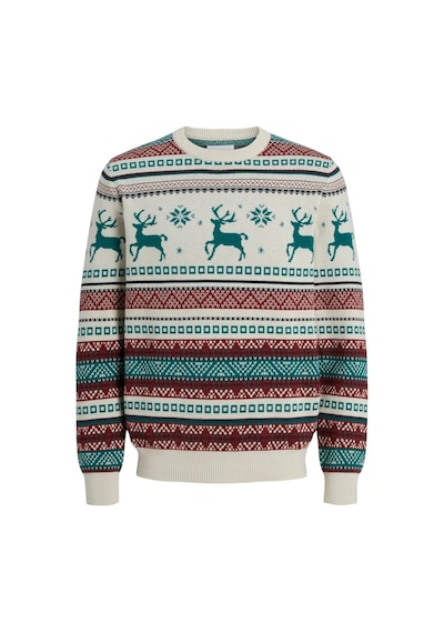 Jack & Jones Erkek Kazak 12248145 Jjxmas Snowball Knıt Bej