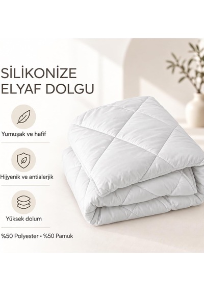 Tek Kişilik Silikonize Elyaf Dolgulu Yorgan, Yumuşak Ve Hafif, Makinede Yıkanabilir, Beyaz, 155 215 Cm Diğer