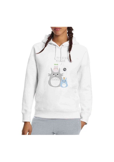 My Neighbor Komşum Totoro Baskılı Beyaz Kadın Kapşonlu Sweatshir (534764060)