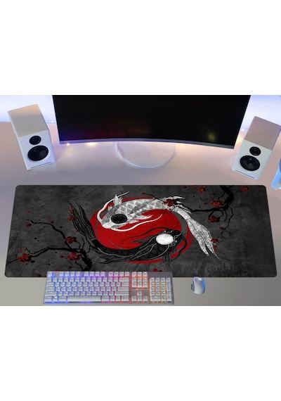 Porge Gamer Mouse Pad 90x40 Mouse Pad Xxl Büyük Oyuncu Koi Mousepad Koi Fish, 90x40 Cm 3mm Kalınlık