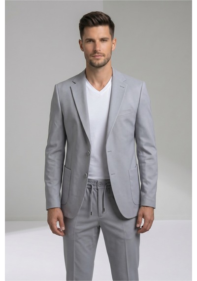 Atlasgiyim Erkek Slimfit Torba Cepli Jogger Pantolonlu Takım Elbise Buz Grisi