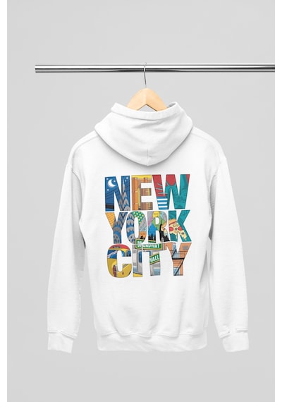 Magors Stıl-x Newyork Baskılı Unısex Kapüşonlu Sweatshırt Beyaz-1