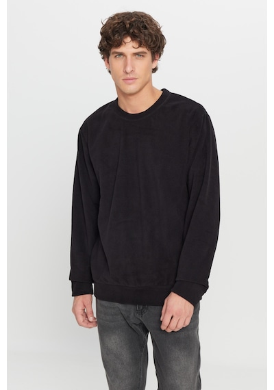AC&Co / Altınyıldız Classics Erkek Sıyah Standart Fit Normal Kesim Bisiklet Yaka Sweatshirt Polar Siyah