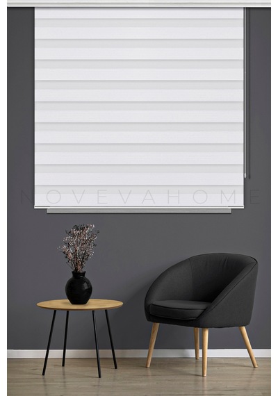 Bambu 1000 Beyaz Zebra Stor Perde Ofis Mutfak Camı Çocuk Odası Yatak Odası Salon Perdesi Lüx Beyaz