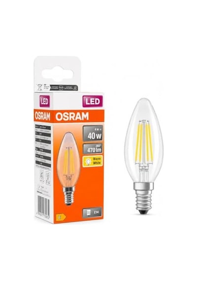 Led Filament Mum Ampul E14 4w 470 Lümen 2700k Sarı Işık 40w Eşdeğeri Şeffaf Cam Dim Edilemez 4'lü Paket