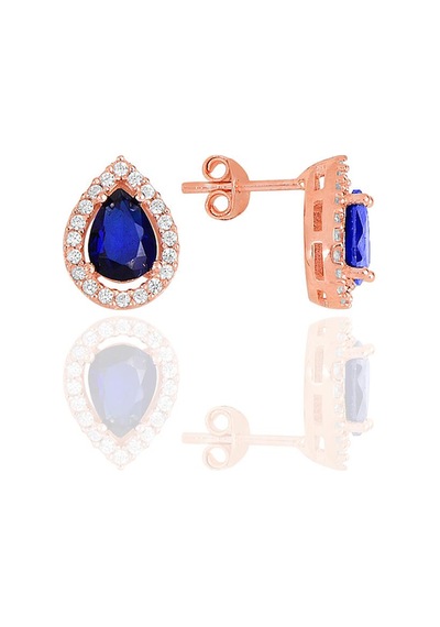 Gümüş Rose Safir Taşlı Damla Modeli Küpe N11.48218