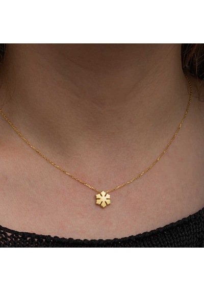 Gümüş Gold Minimal Kar Tanesi Kadın Kolye