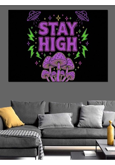 Ahşap Tablo Stay High Yazılı Modern İllüstrasyon