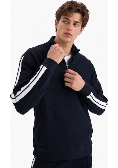 We&me Boxy Fit Gömlek Yaka Sporcu Erkek Sweatshirt İndigo