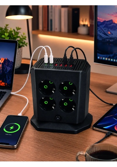 Çoklu Priz 8 Çıkışlı 4 Usb 2 Typec Anahtarlı Dikey Priz Kulesi 0 - 2 M