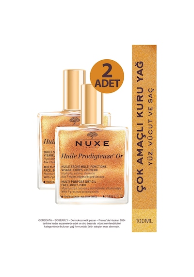 Nuxe Huile Prodigieuse Or Altın Parıltılı Yüz Vücut Saçlar İçin Çok Amaçlı Kuru Yağ 100 Ml 2 Adet