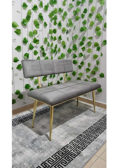 Özcan Metal Metal Ayaklı Sırtlı Gold Mutfak Salon Antre Yatak Odası Puf Bank Oturak Bench Gri
