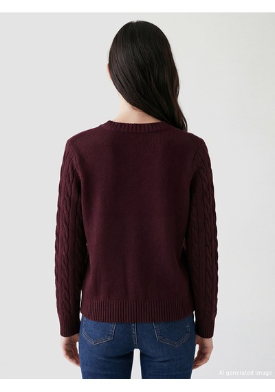 Lcw Comfort Bordo Bisiklet Yaka Desenli Kadın Triko Hırka