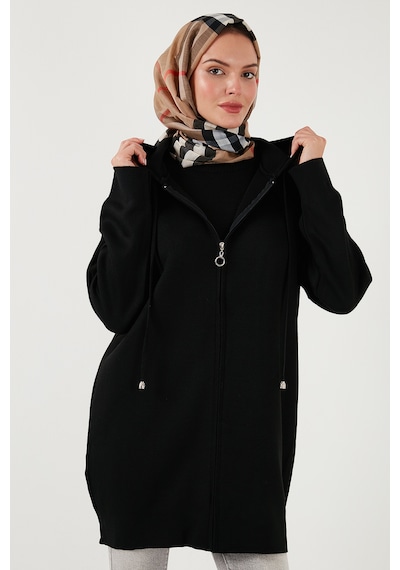 Lela Modest Regular Fit Kapüşonlu Tesettür Triko Bayan Hırka 4616176 Siyah