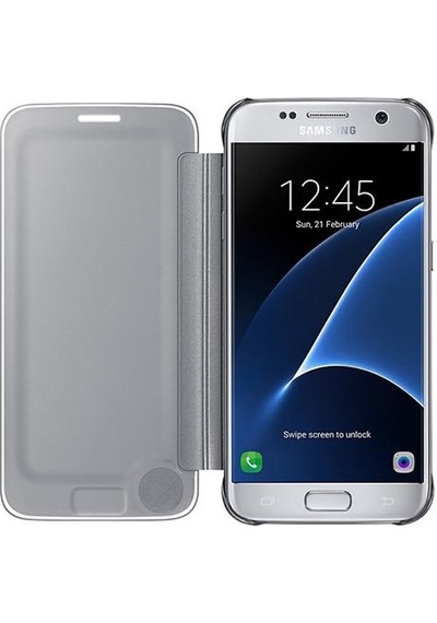 Galaxy S7 İle Uyumlu Clear View Cover Kılıf Gümüş Ef-zg930csegww Siyah