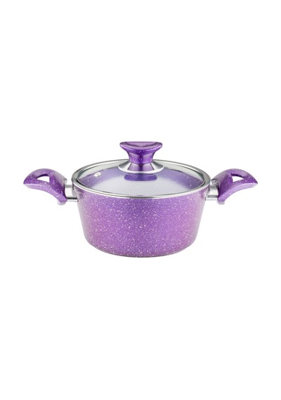 24 Cm Granit Derin Tencere Cam Kapak - Violet Violet