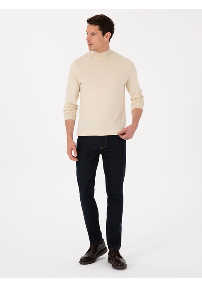 Cacharel Bej Slim Fit Pamuk Karışımlı Yarım Balıkçı Yaka Triko Kazak