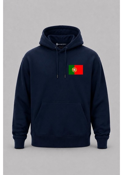 Bahriyeli Collection Kapüşonlu Portekiz Bayrağı Cep Baskılı Unisex Sweatshirt Lacivert