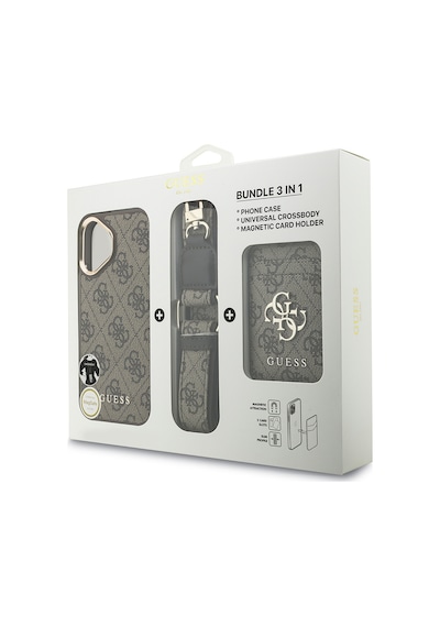 Apple Uyumlu iPhone 17  Kılıf Guess Lisanslı M-safe Özellikli Askılı Ve 4g Logo Kartlıklı Kapak Kahverengi Kahverengi