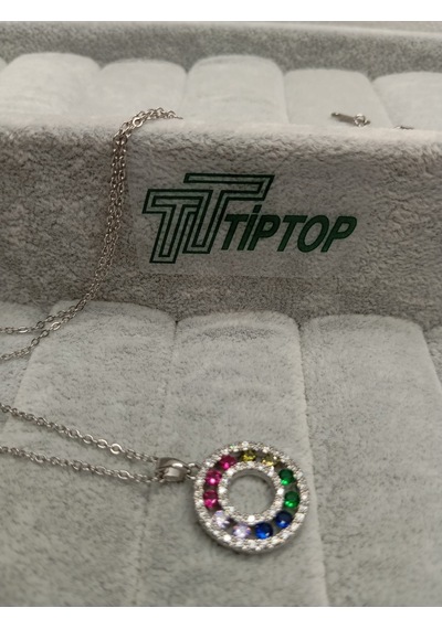 Tiptop/ Gümüş Renk Zirkon Taşlı Çok Renkli Kolye Çok renkli