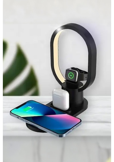Thentech 3 Ü 1 Arada Kablosuz Şarj İstasyonu Isınma Engelleyici Akıllı Saat Kulaklık Telefon Şarj İstasyonu