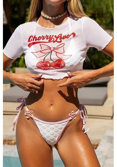 Victoria Cherry Bikini Set - Beyaz
