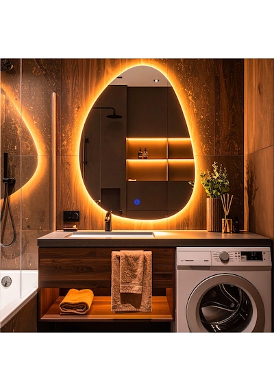 Luno Amber Led'li Lavabo & Banyo Aynası Dokunmatik Sensörlü 100 X 75 Cm Turuncu