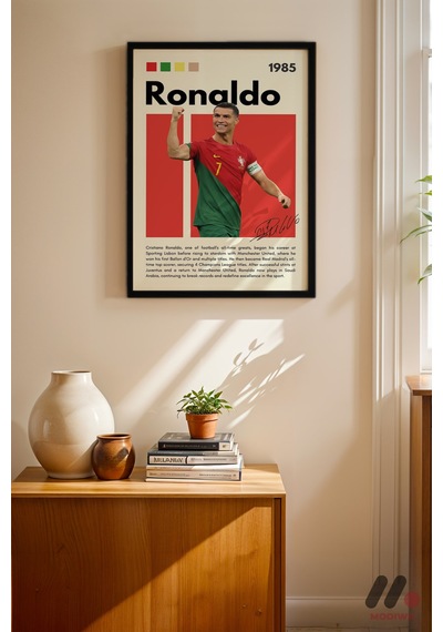 Ronaldo Futbol Posteri, Siyah Çerçeveli Duvar Tablosu - Spor Severlere Hediye