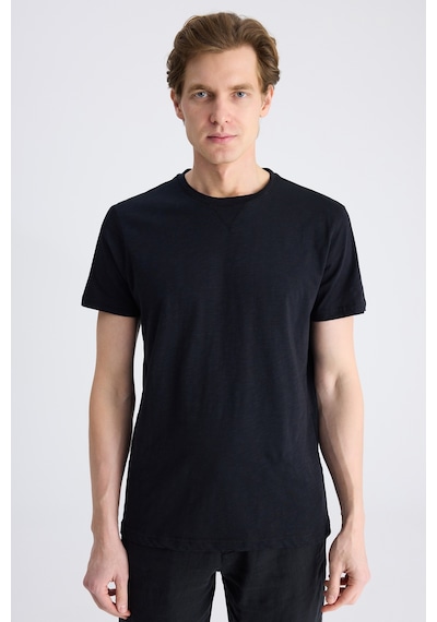Twn Slim Fit Siyah Düz %100 Pamuklu T-shirt 4ec1447011072 001