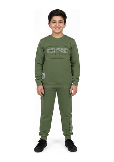 Baglan Erkek Çocuk Önü Baskılı Sweatshirt Ve Eşofman Alt Takım Bgl-st05248 Yeşil