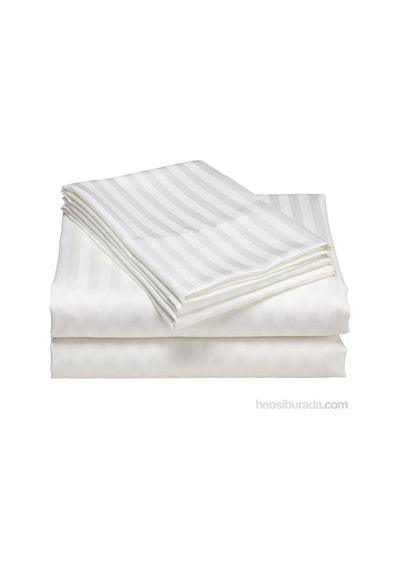 Çizgili Saten Yatak Çarşafı Lastikli 160x200 Yastık Kılıfı 50x70