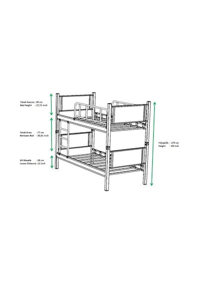 Argimo Yurt Metal Ahşap Ranza Ve Karyola 90 x 200 Gri