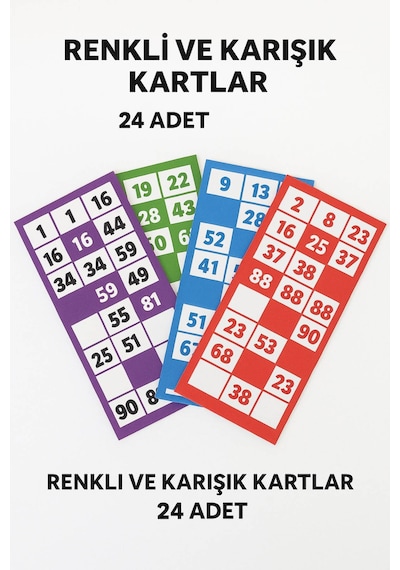 Renkli Tombala Seti 24 Adet Kart Tam Takım Aileyle Oynamaya Hazır Eğlenceli Kutu Oyunu