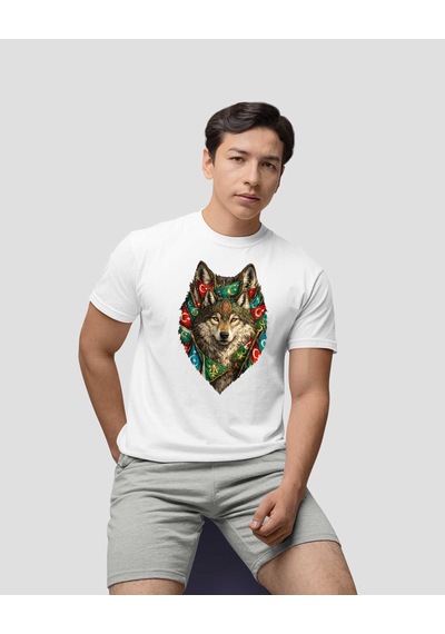 Bigohobi Kurt Desenli Dijital Baskılı Unisex Tshirt, Günlük Kullanıma Uygun Regular Tshirt Beyaz
