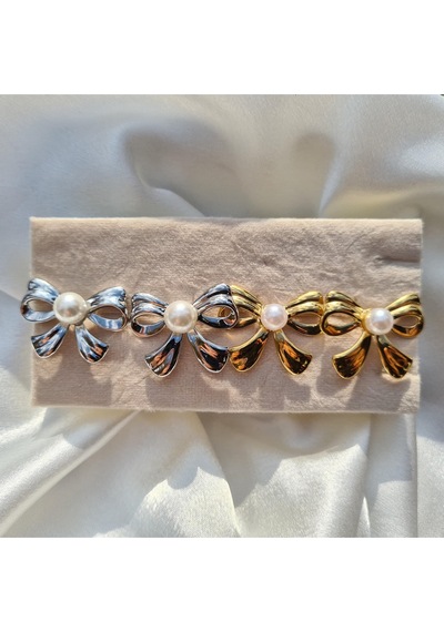 Luxe Pearl Bow Küpe Altın