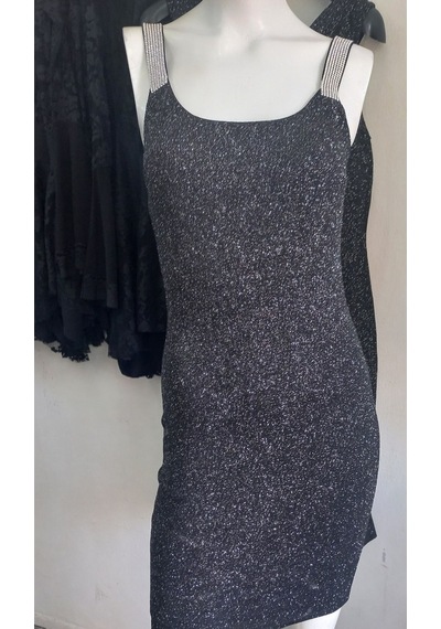 Lacis Siyah Uzeri Gümüş Simli Plastik Tasli Bodycon Elbise Siyah