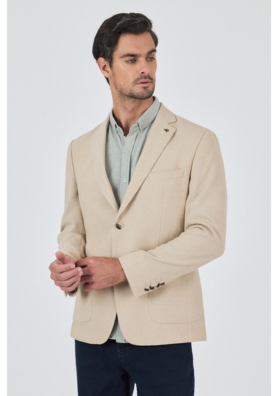 İmza Açık Bej Mono Yaka Düz 2 Düğme Casual Esnek Slim Fit Ceket 1002250123 Açık Bej