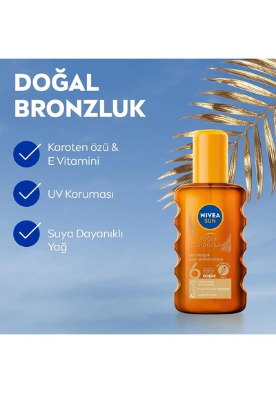 Nıvea Sun Karoten Özlü Yoğun Bronzlaştırıcı Güneş Yağ Sprey 200ml, E Vitamini,doğal Ve Altın Rengi Bronzluk